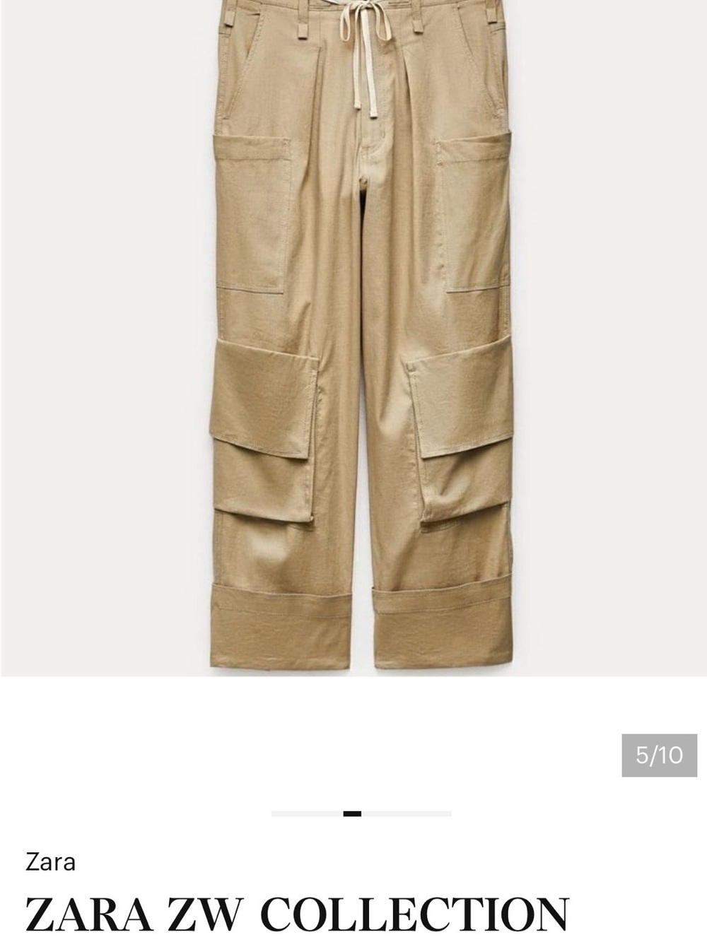 Zara Beige Cargo Jumpsuit-Style Pants with Utility Pockets